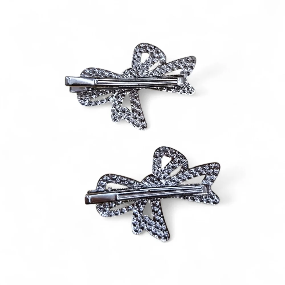 Sparkling Bow Hair Clips | Set Of Two|‎ Available In Gold Tone Or Silver Tone
